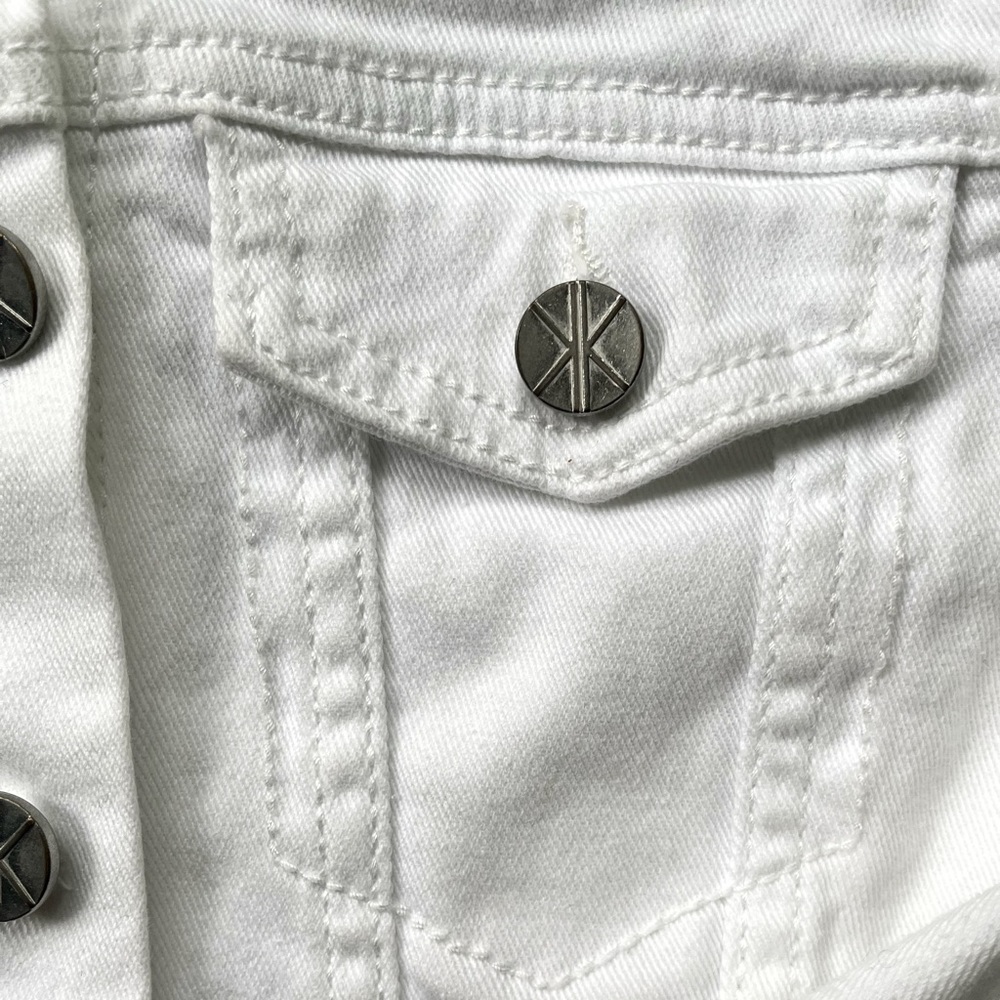 Kardashian Kollection White Denim Jean Jacket, sz XS - Picture 6 of 12
